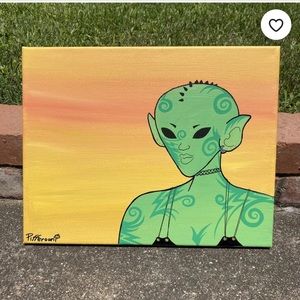 Hot Alien Girl Summer Sunset Painting